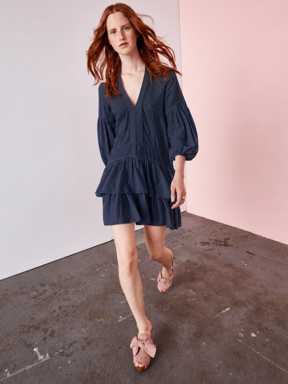 Ulla Johnson Jaclyn Navy Embroidered Dress - 100% Cotton - Size 2 - Flowy